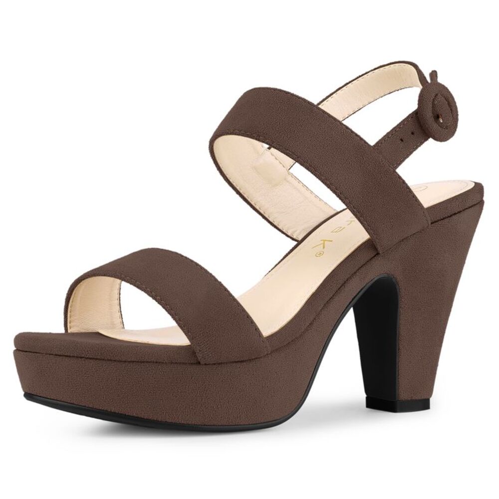 Slingback Suede Platform Heels Chunky Heel Sandals Coffee